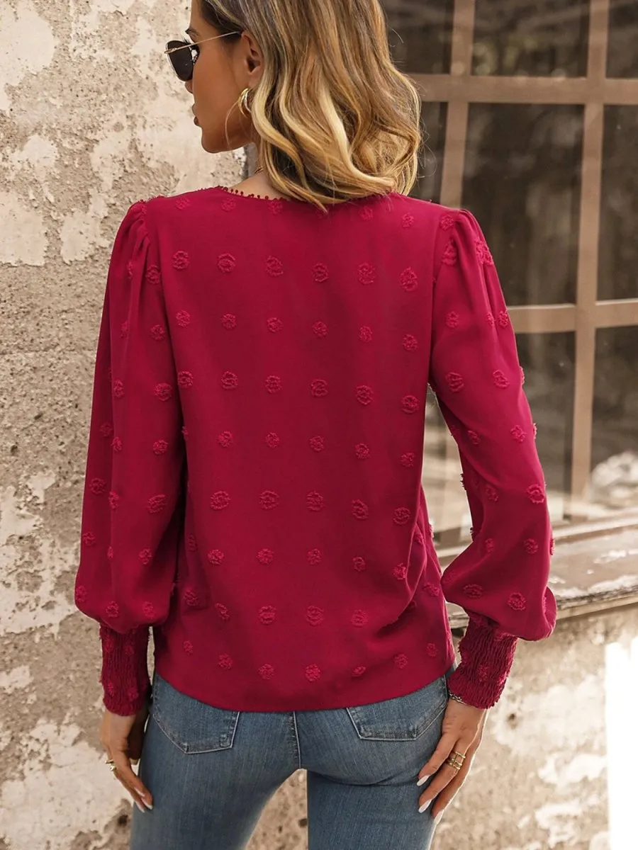 Fiery Passion Red Blouse Long Sleeve