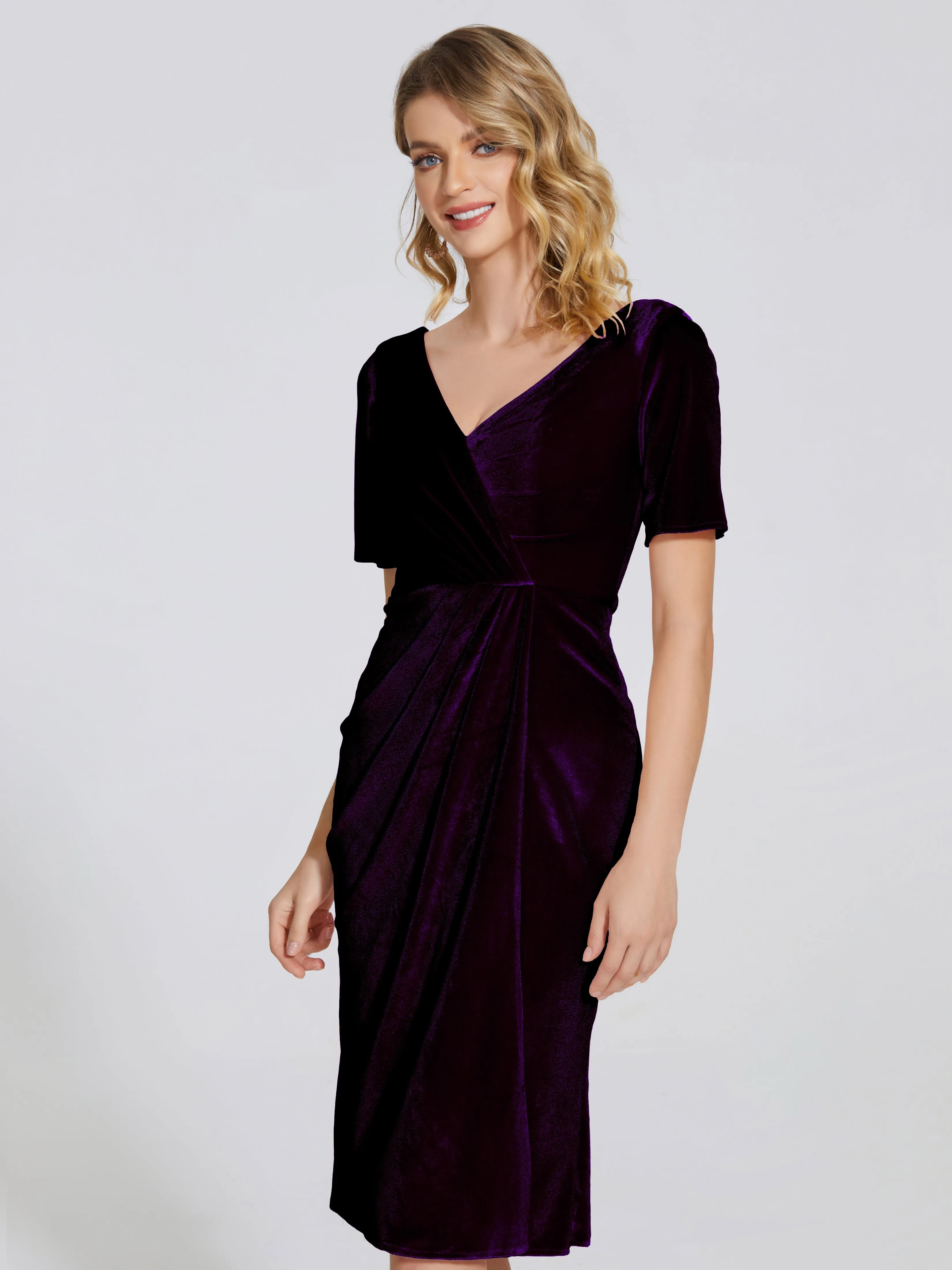 Flattering Knee Length Velvet Mother of the Bride Dresses