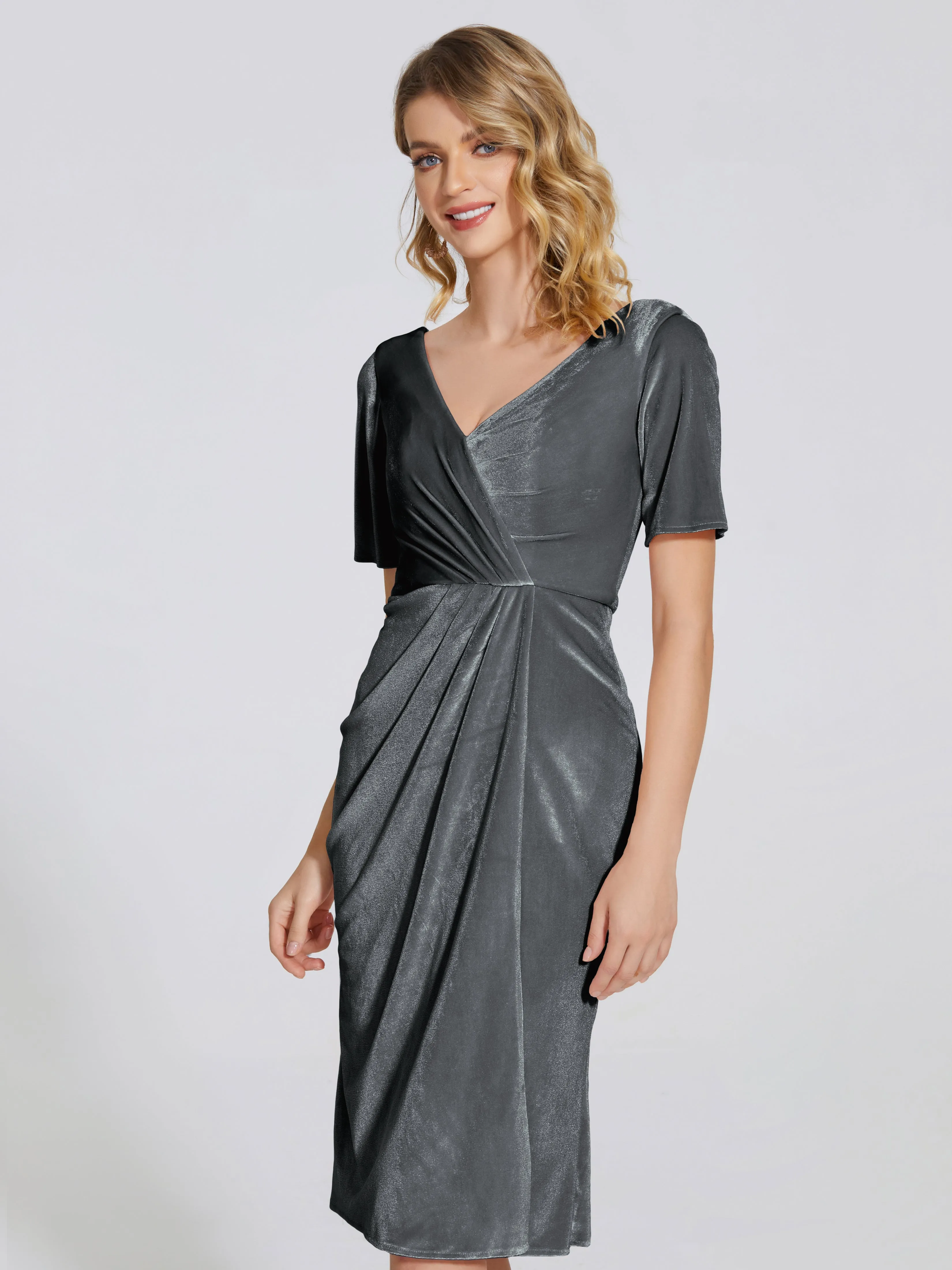 Flattering Knee Length Velvet Mother of the Bride Dresses