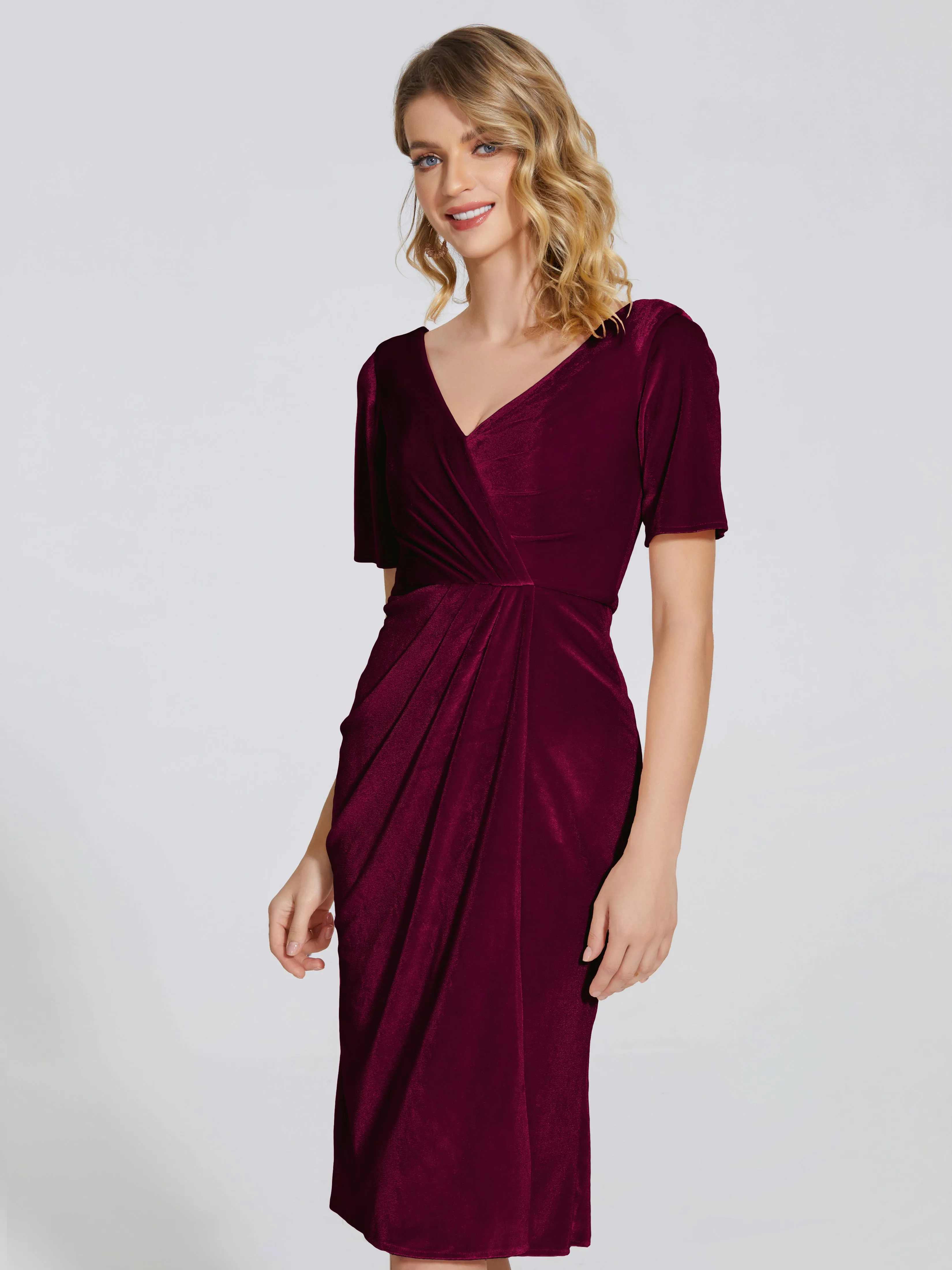 Flattering Knee Length Velvet Mother of the Bride Dresses