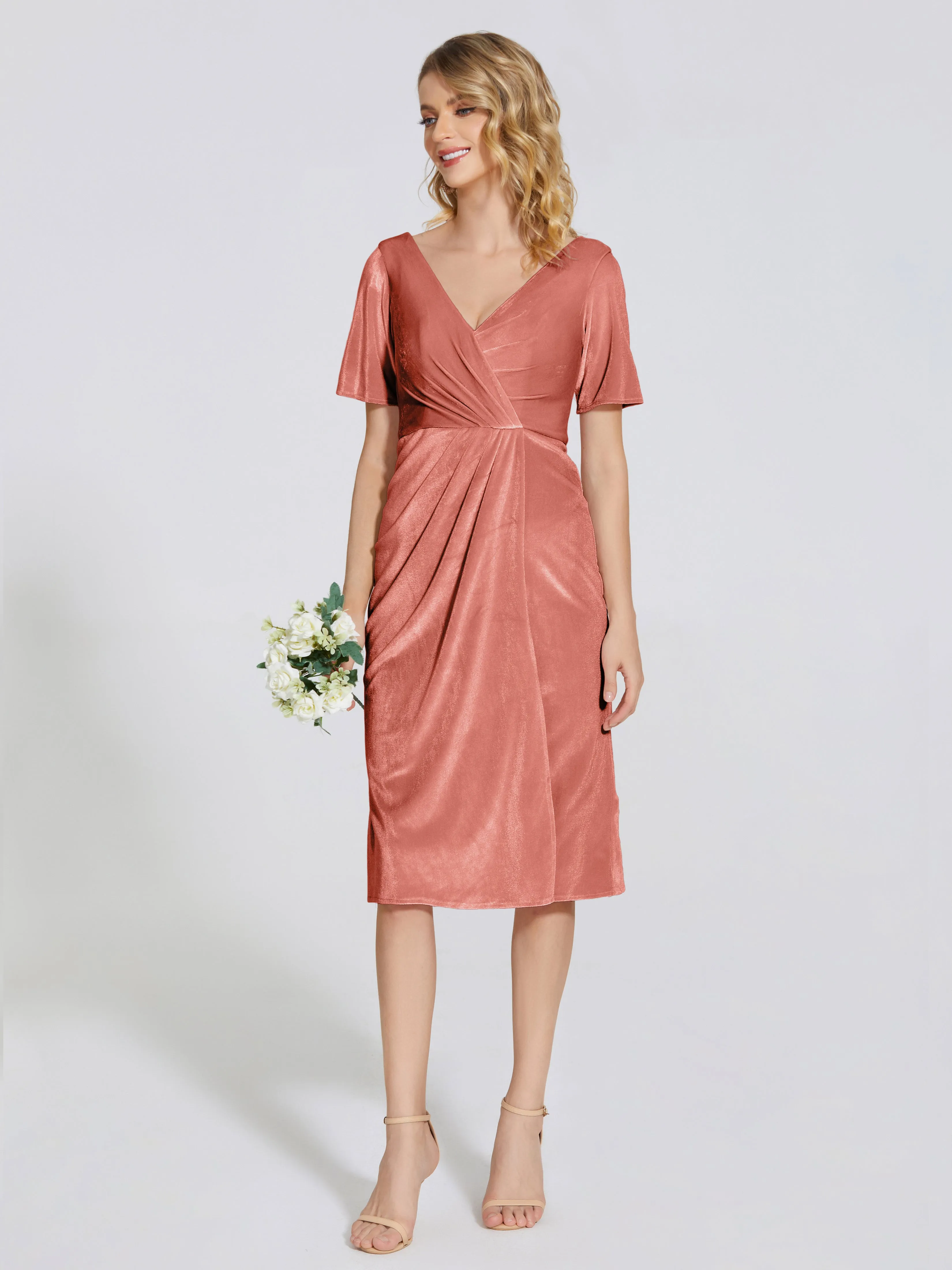 Flattering Knee Length Velvet Mother of the Bride Dresses