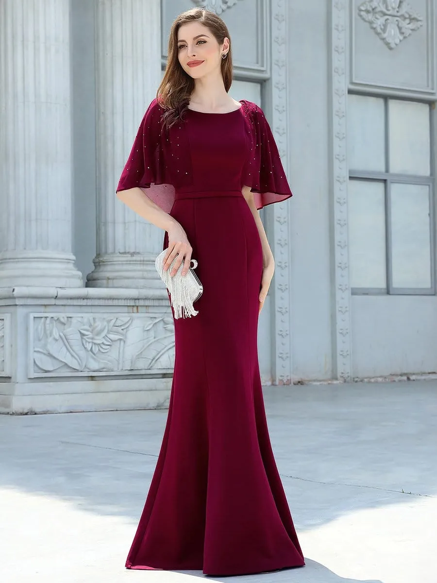 Flattering Round Neckline Fishtail Evening Dresses with Drill Decoration