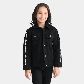 Girls Denim rigid Woven Jacket Pearl Tape-BLACK