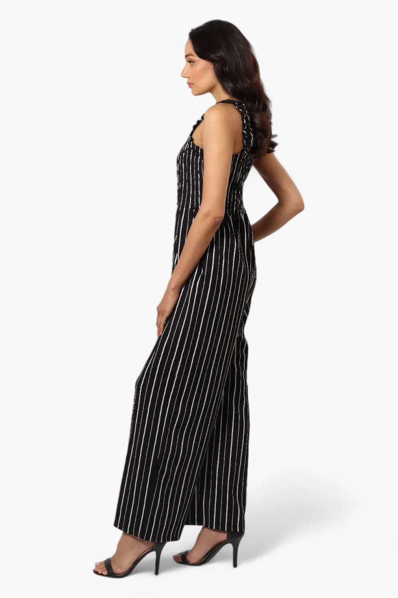 Impress Striped Smocked Top Jumpsuit - Black