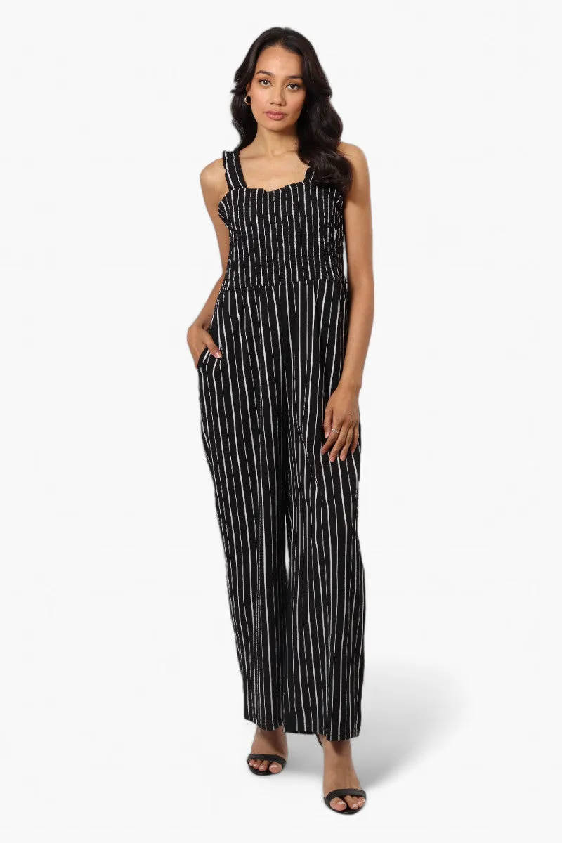 Impress Striped Smocked Top Jumpsuit - Black