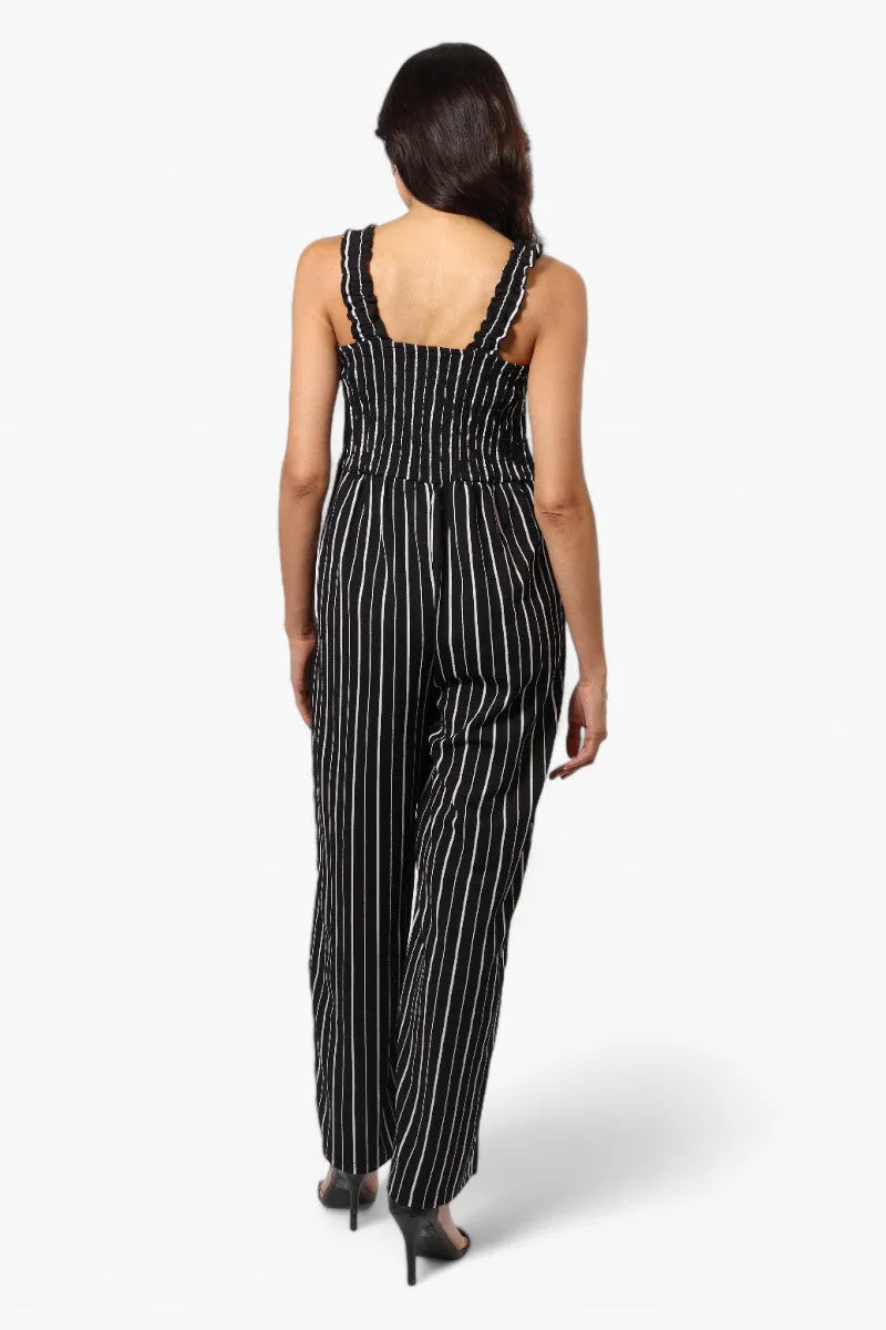 Impress Striped Smocked Top Jumpsuit - Black