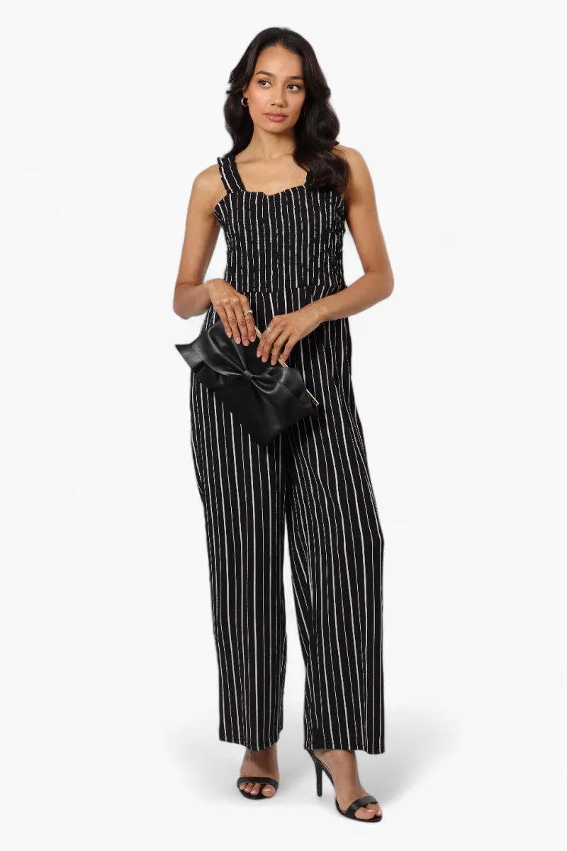 Impress Striped Smocked Top Jumpsuit - Black