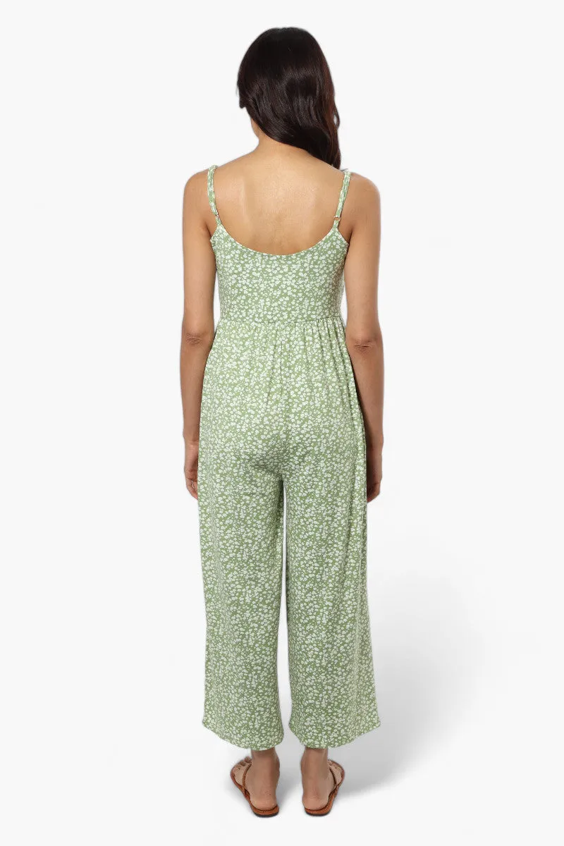 International INC Company Floral Spaghetti Strap Jumpsuit - Green