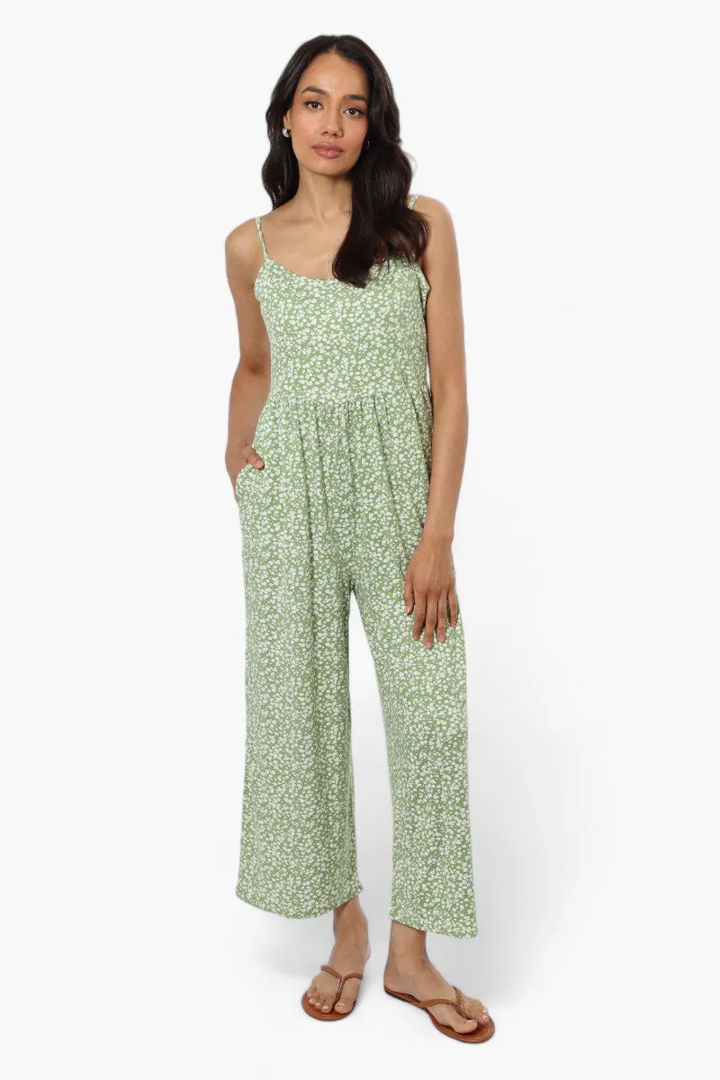 International INC Company Floral Spaghetti Strap Jumpsuit - Green