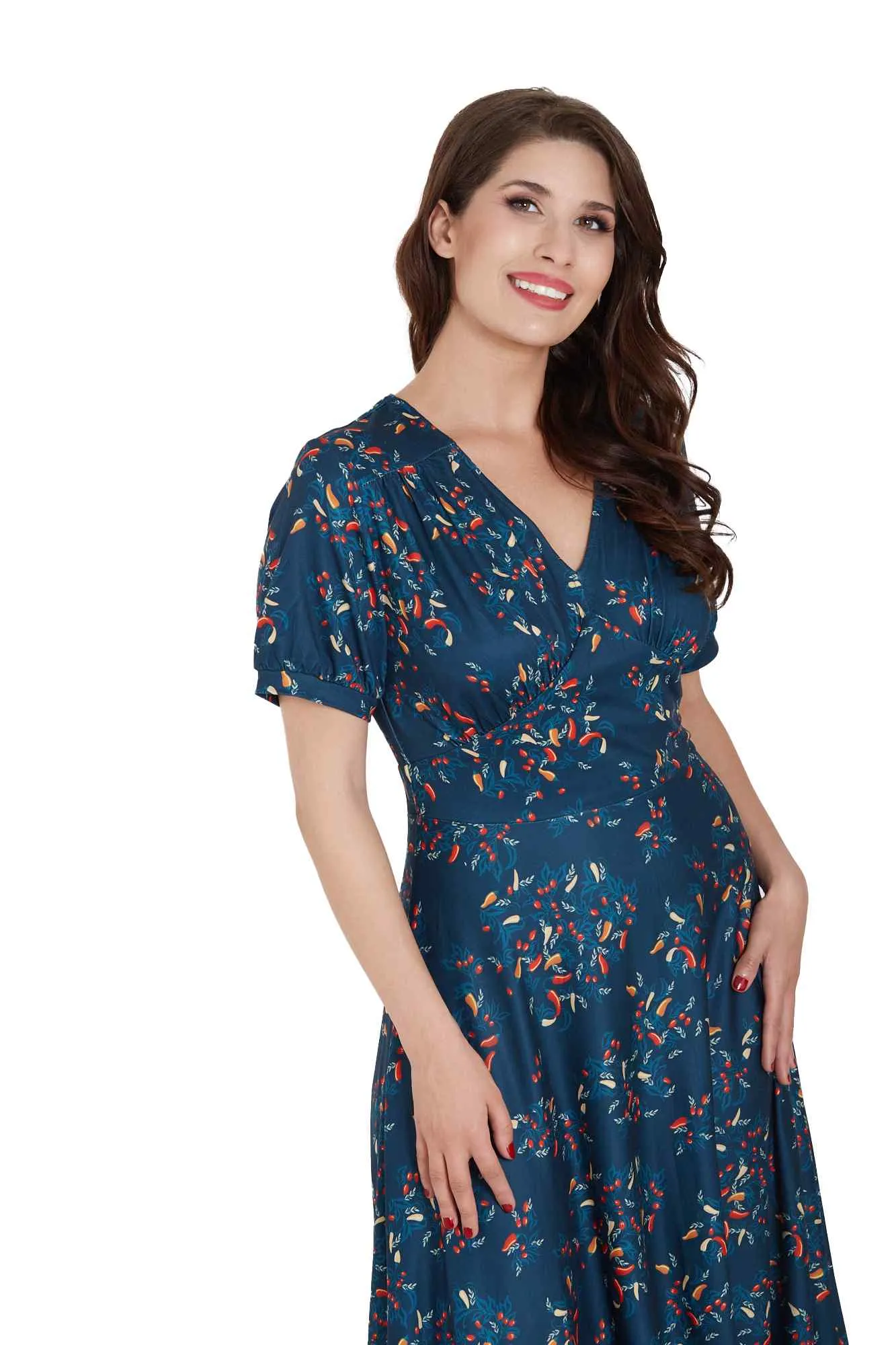 Julia 50s Style Blue Chili Print Dress