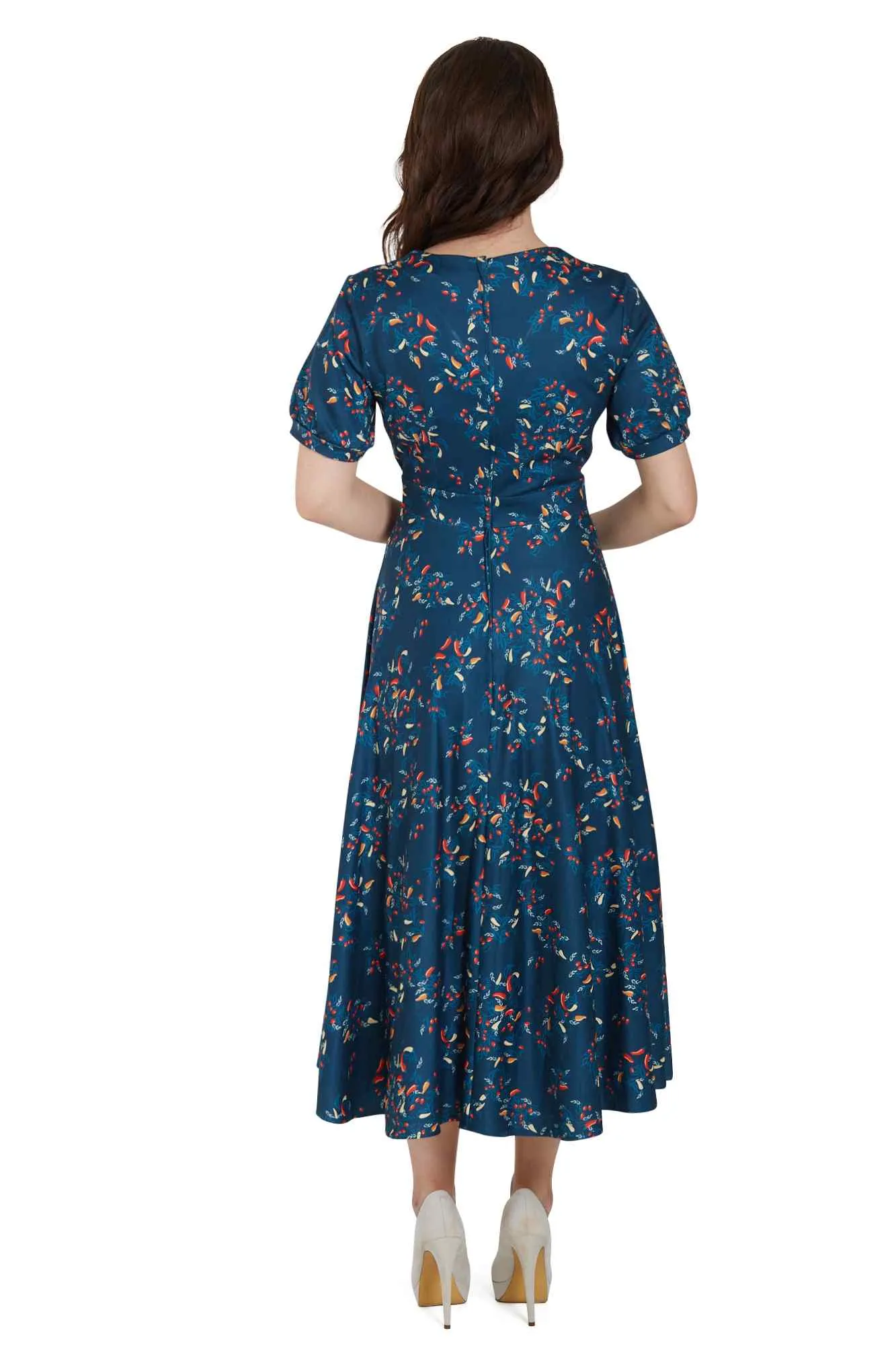 Julia 50s Style Blue Chili Print Dress