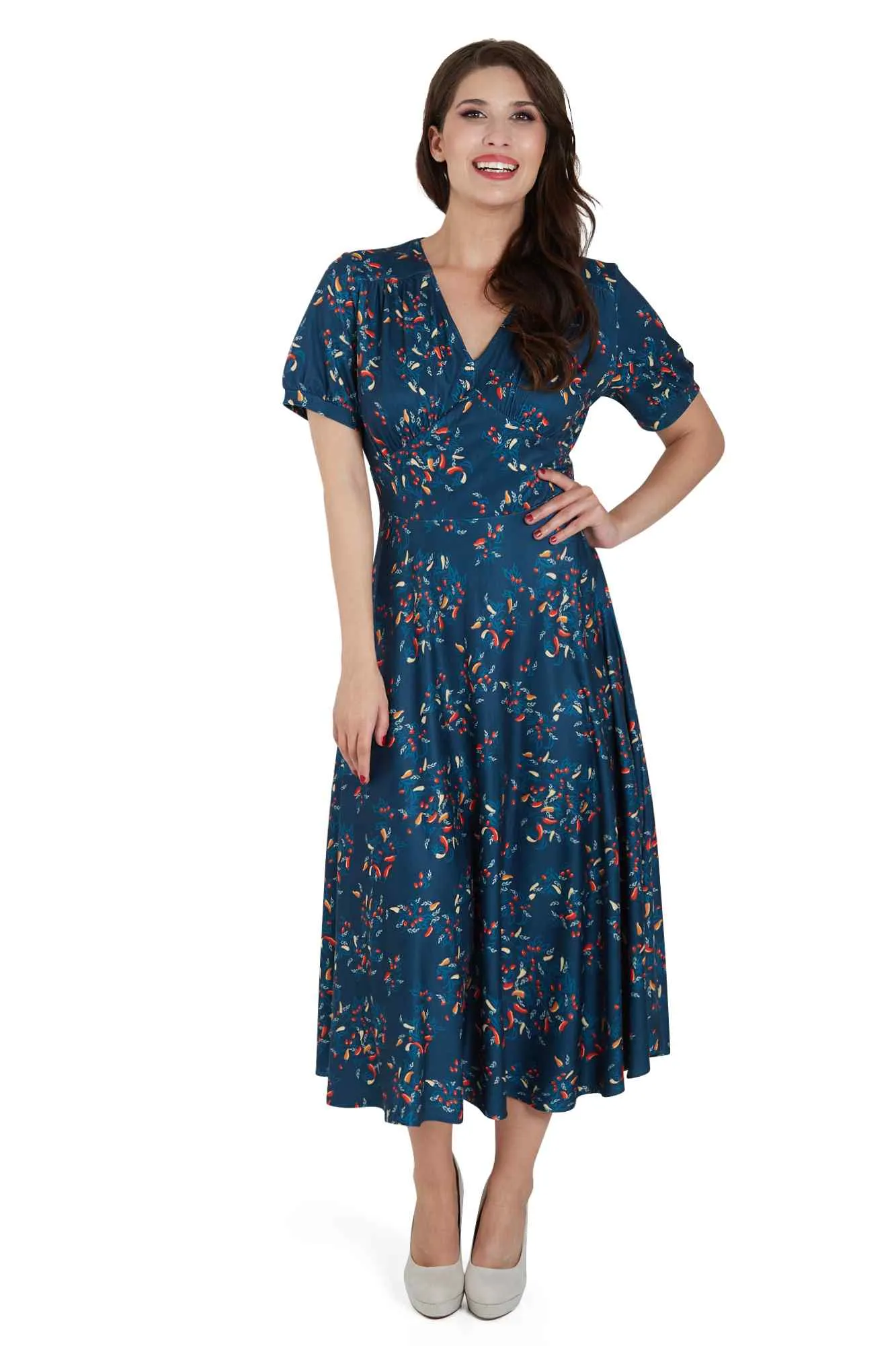 Julia 50s Style Blue Chili Print Dress