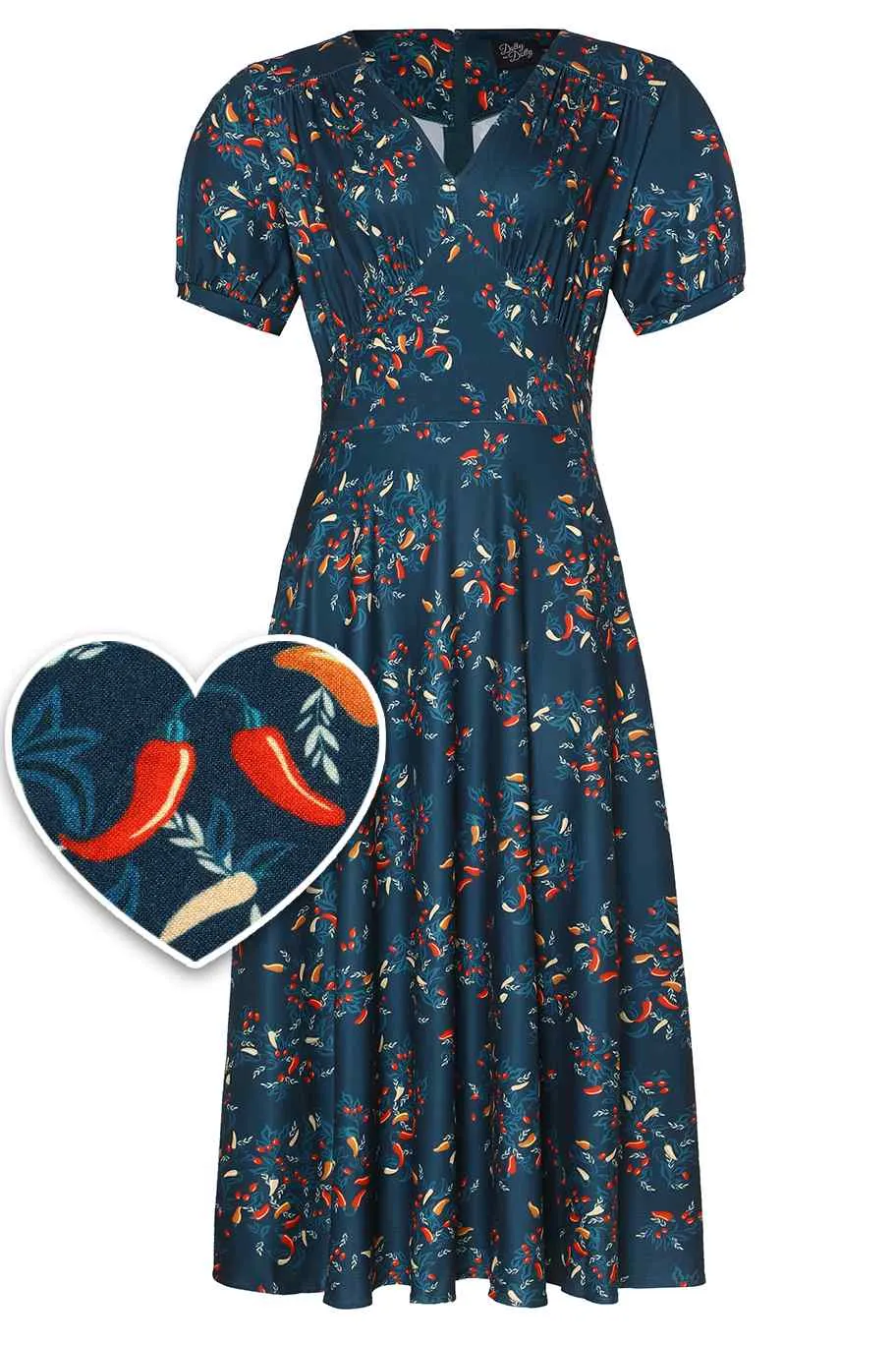 Julia 50s Style Blue Chili Print Dress