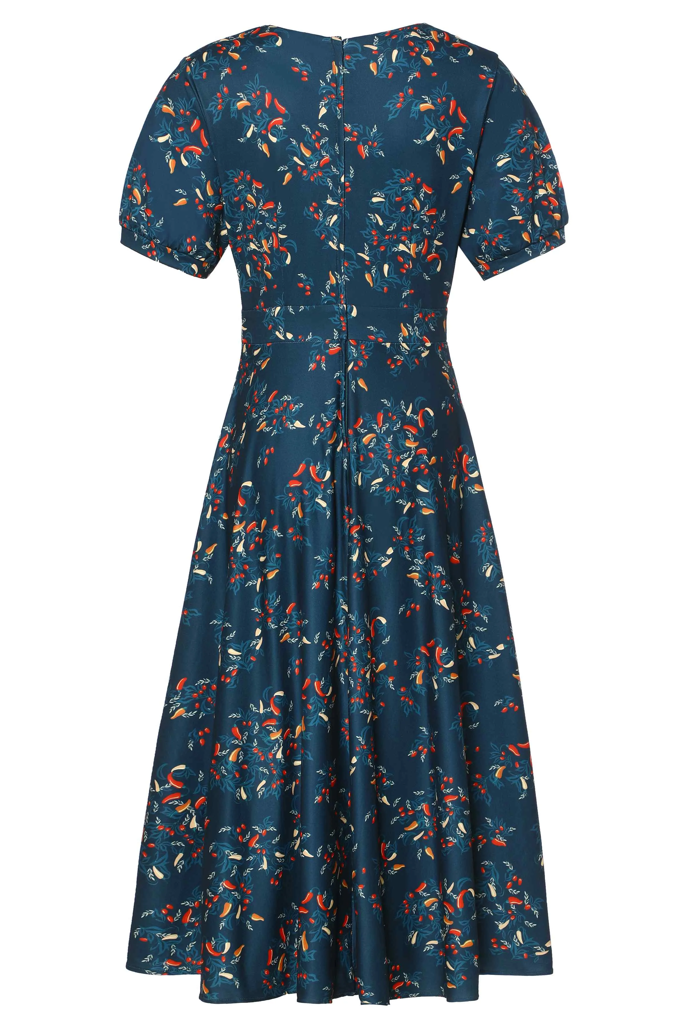 Julia 50s Style Blue Chili Print Dress