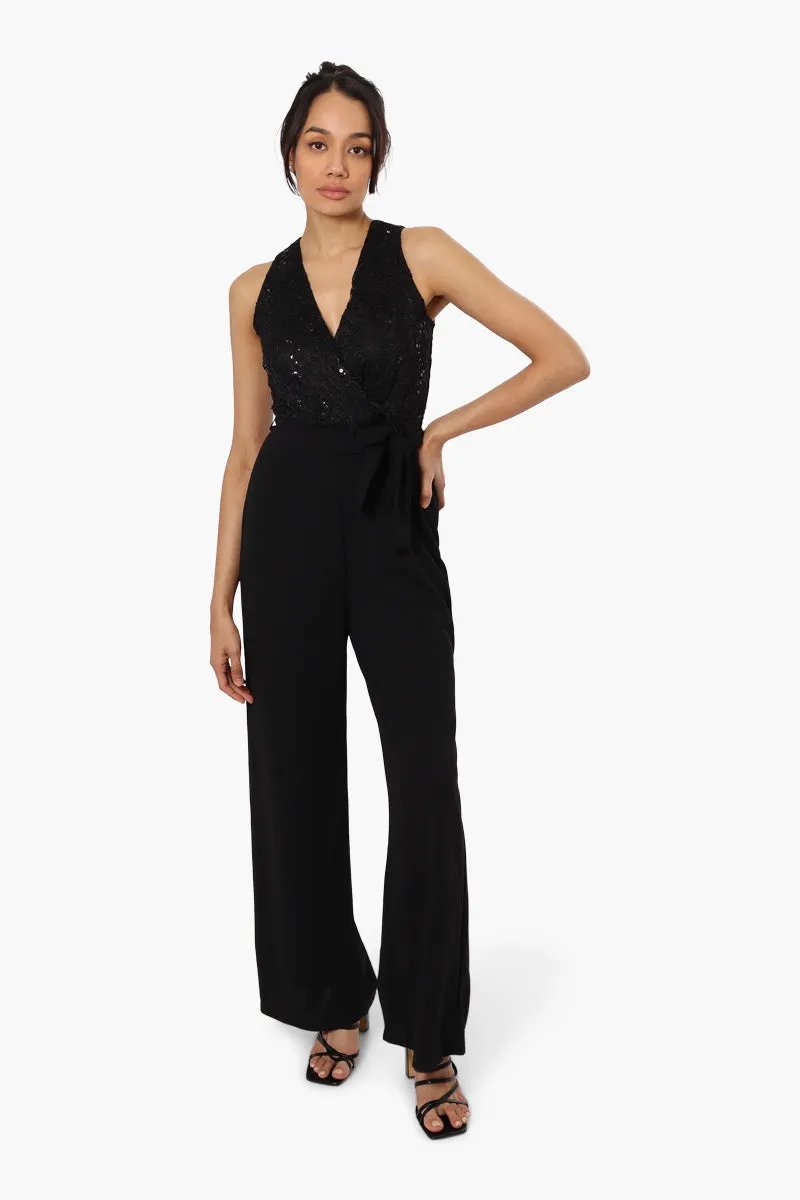 Limite Belted Lace Sequin Jumpsuit - Black