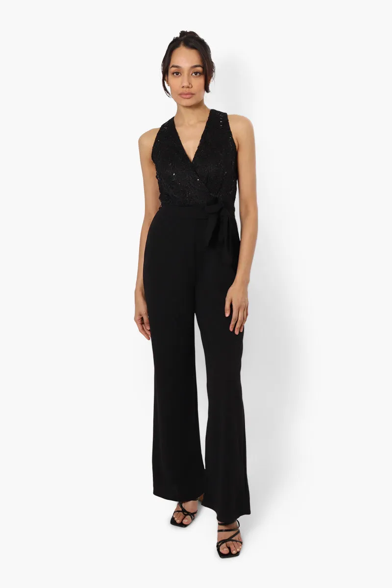 Limite Belted Lace Sequin Jumpsuit - Black