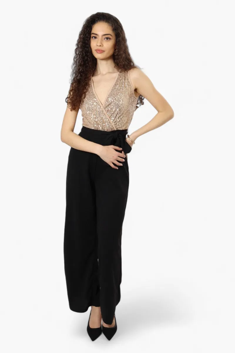 Limite Belted Sequin Top Jumpsuit - Beige