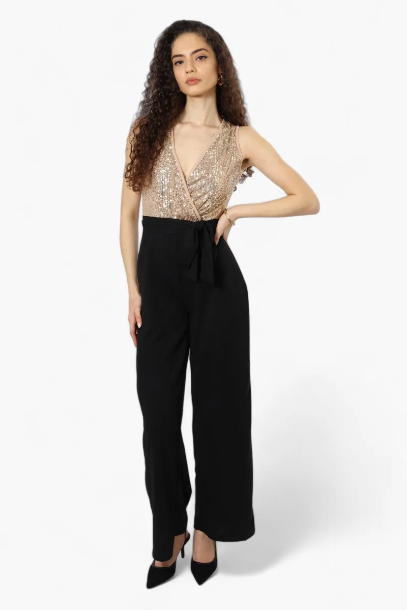 Limite Belted Sequin Top Jumpsuit - Beige