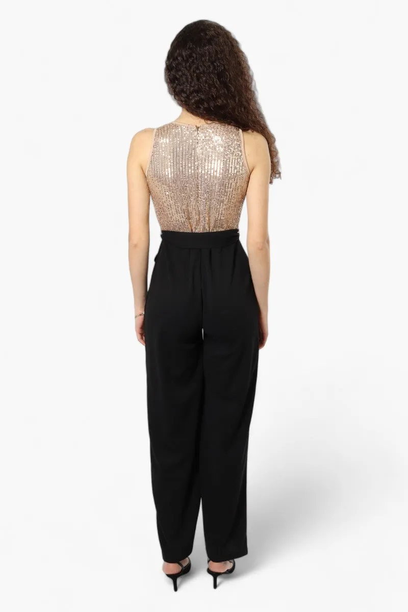 Limite Belted Sequin Top Jumpsuit - Beige