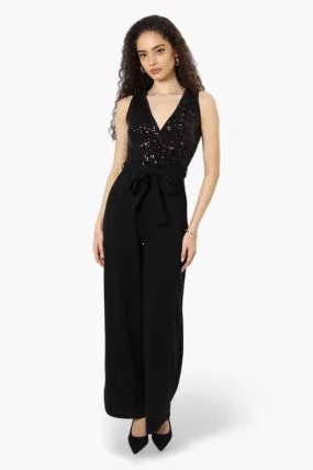 Limite Belted Sequin Top Jumpsuit - Black