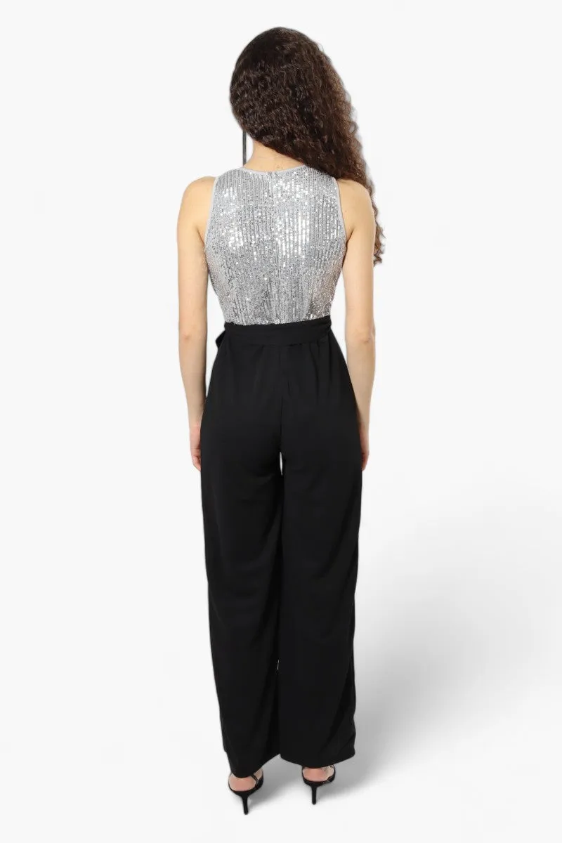 Limite Belted Sequin Top Jumpsuit - Grey