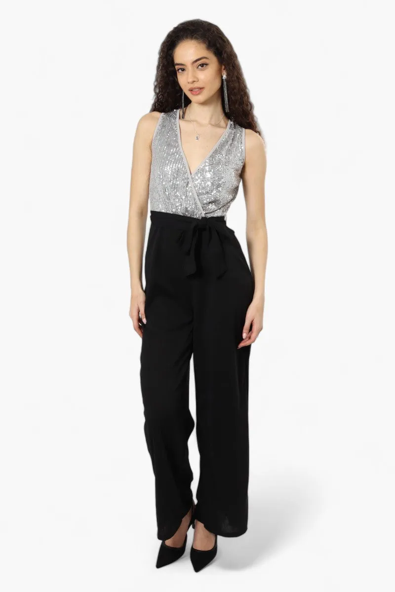 Limite Belted Sequin Top Jumpsuit - Grey