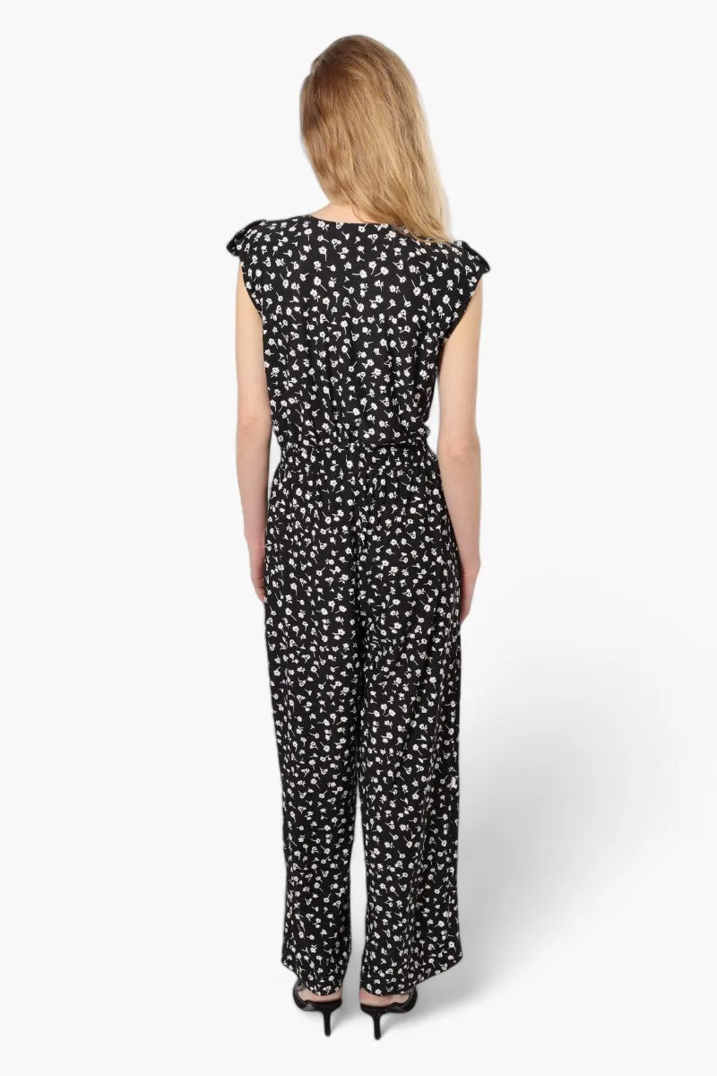 Limite Floral Front Zip Jumpsuit - Black