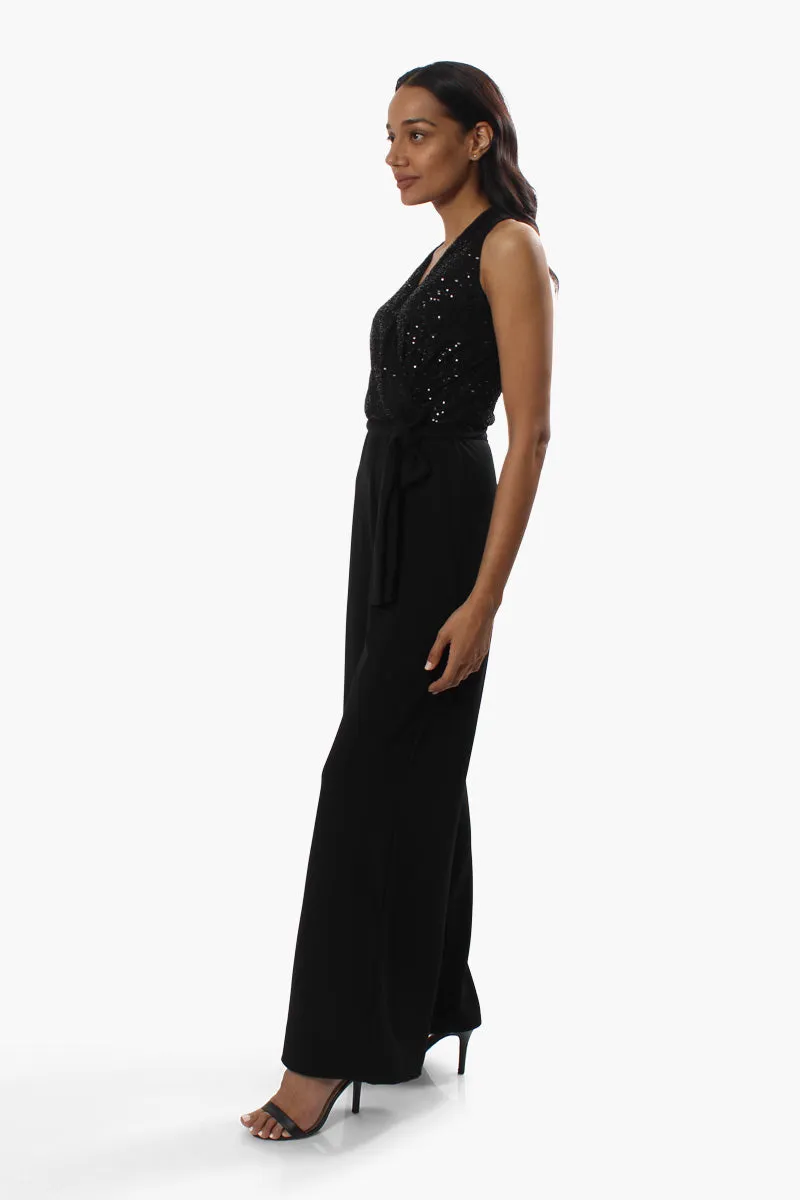 Limite Side Tie Sequin Jumpsuit - Black