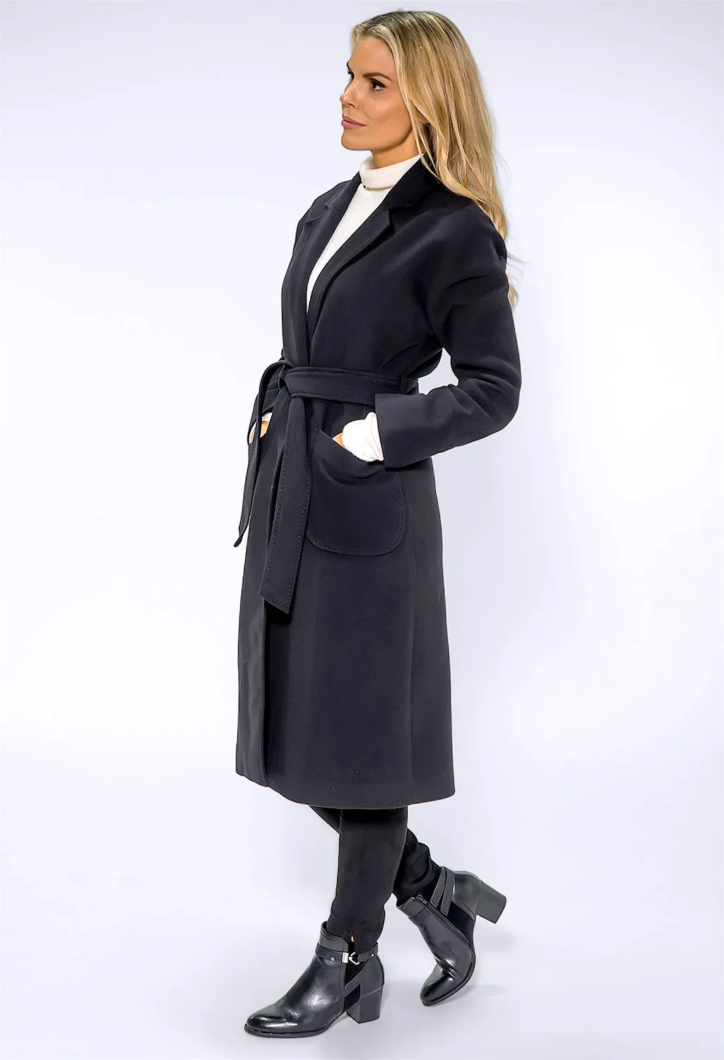 Long Black Coat with Silk Feel Lining