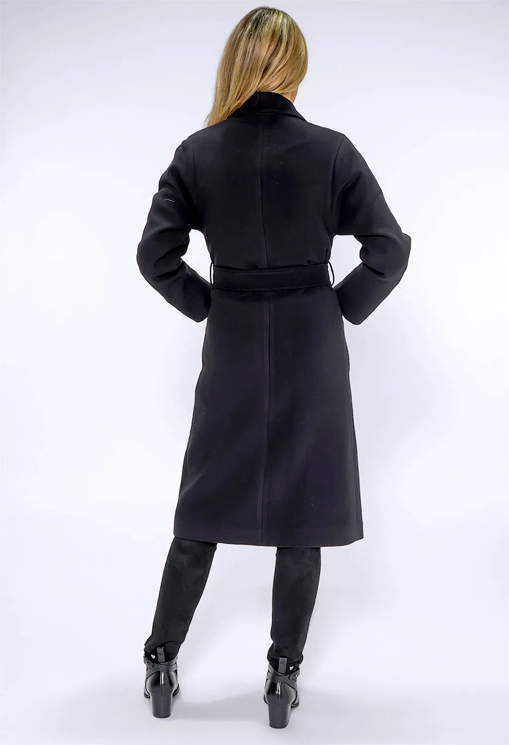 Long Black Coat with Silk Feel Lining