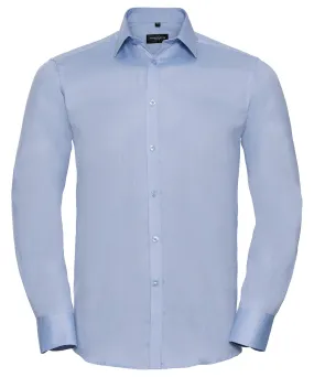 Long sleeve herringbone shirt | Light Blue