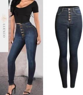 Luexco Button Fly Skinny Jeans Vintage High Waist