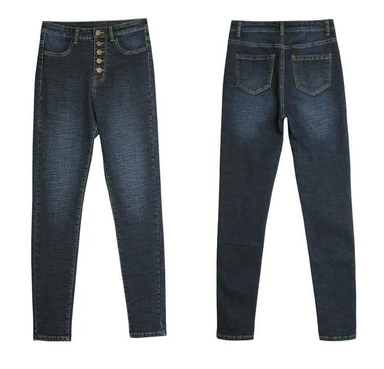 Luexco Button Fly Skinny Jeans Vintage High Waist