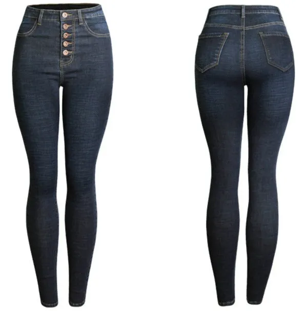 Luexco Button Fly Skinny Jeans Vintage High Waist