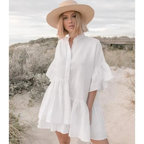 Mandarin Sleeve Beach Tunic Dress