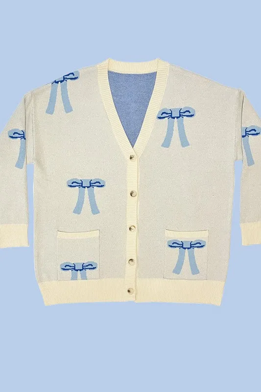 MISS SPARKLING All over Bow Print knit cardigan