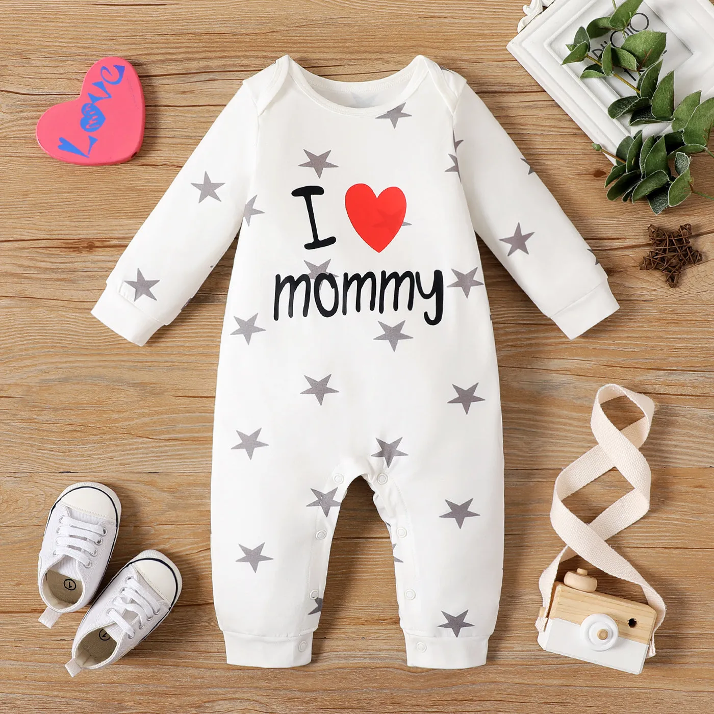 Naia Baby Girl/Boy Letter Print Long-sleeve Naia™ Jumpsuits