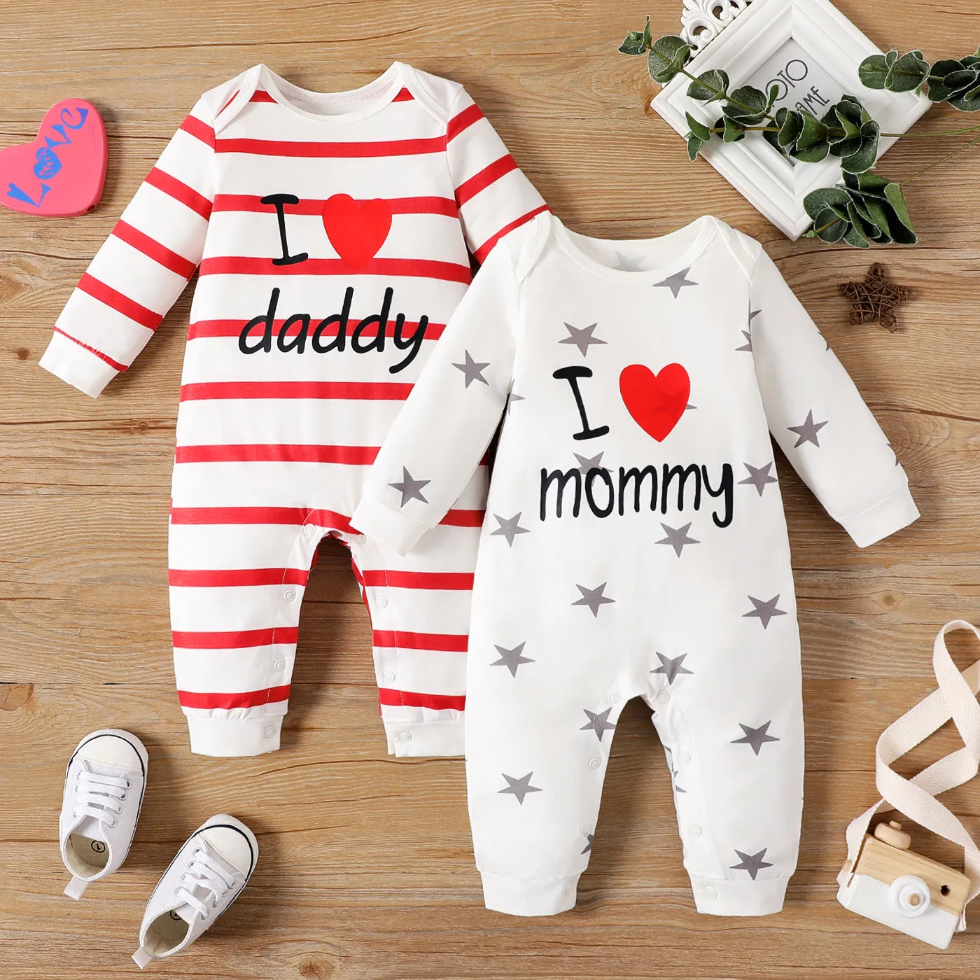 Naia Baby Girl/Boy Letter Print Long-sleeve Naia™ Jumpsuits