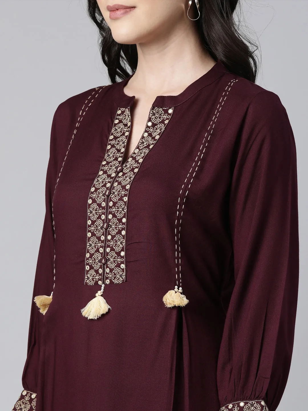 Neerus Purple Regular Straight Solid Kurta And  Trousers