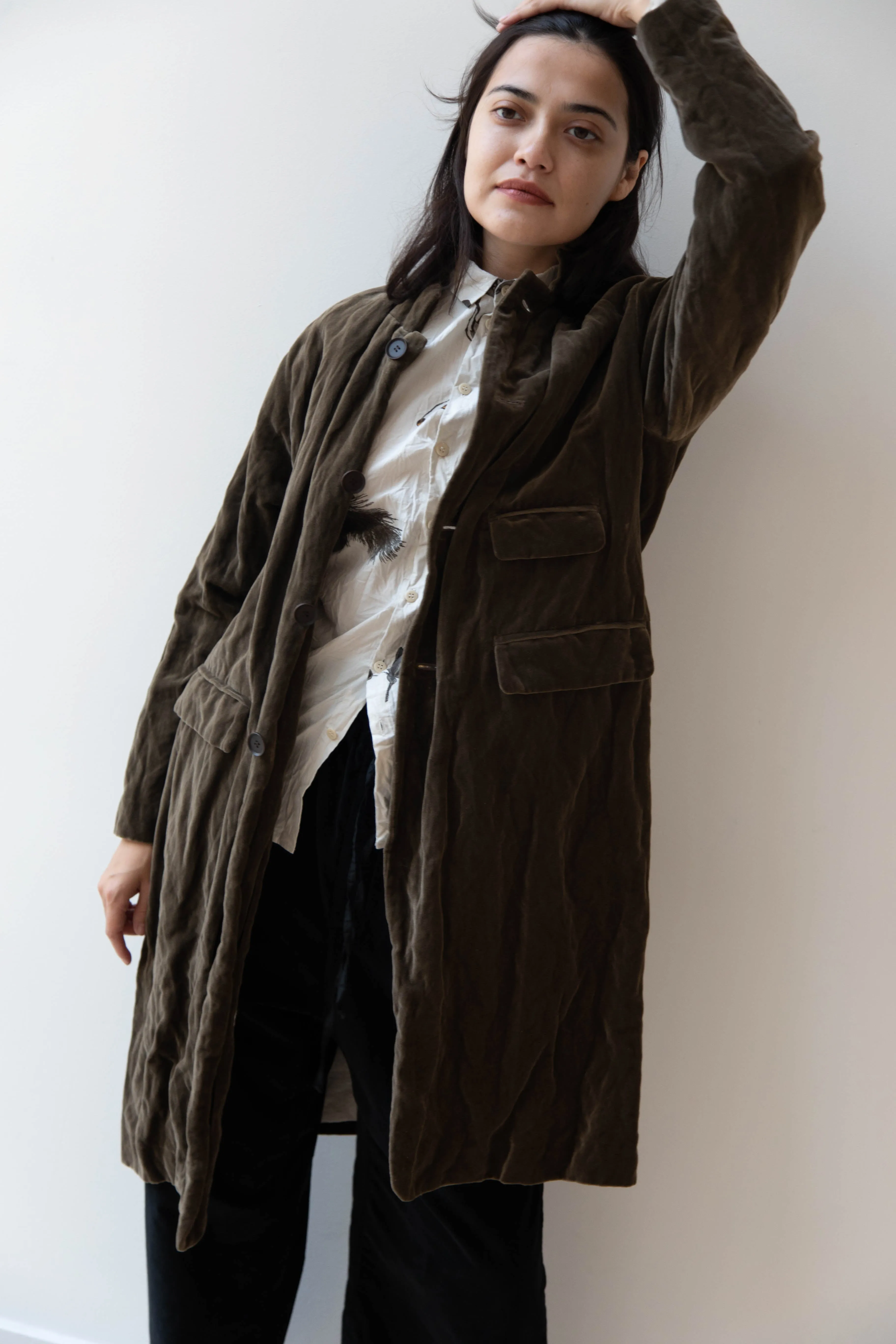 Pas de Calais | Velvet Coat in Khaki