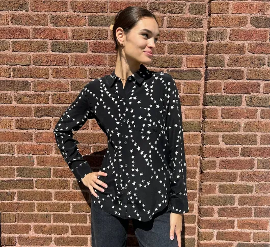 Rails - Kate Star Chain Silk Button Up Blouse in Black and White