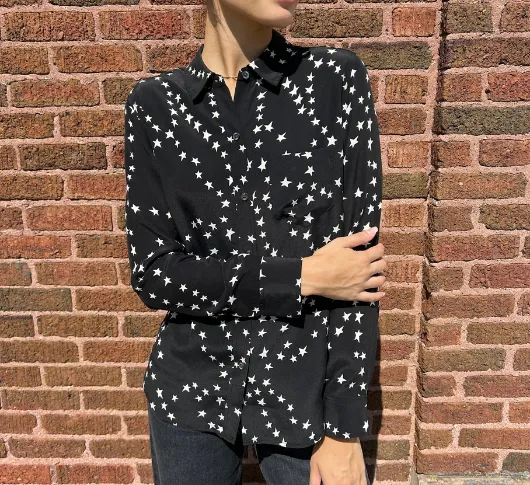 Rails - Kate Star Chain Silk Button Up Blouse in Black and White