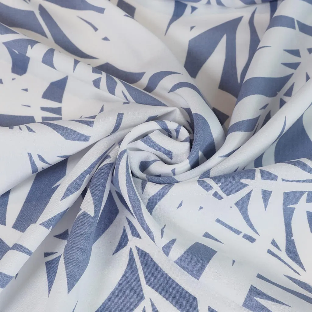 Sierra - Blue Palms Viscose Poplin Woven Fabric