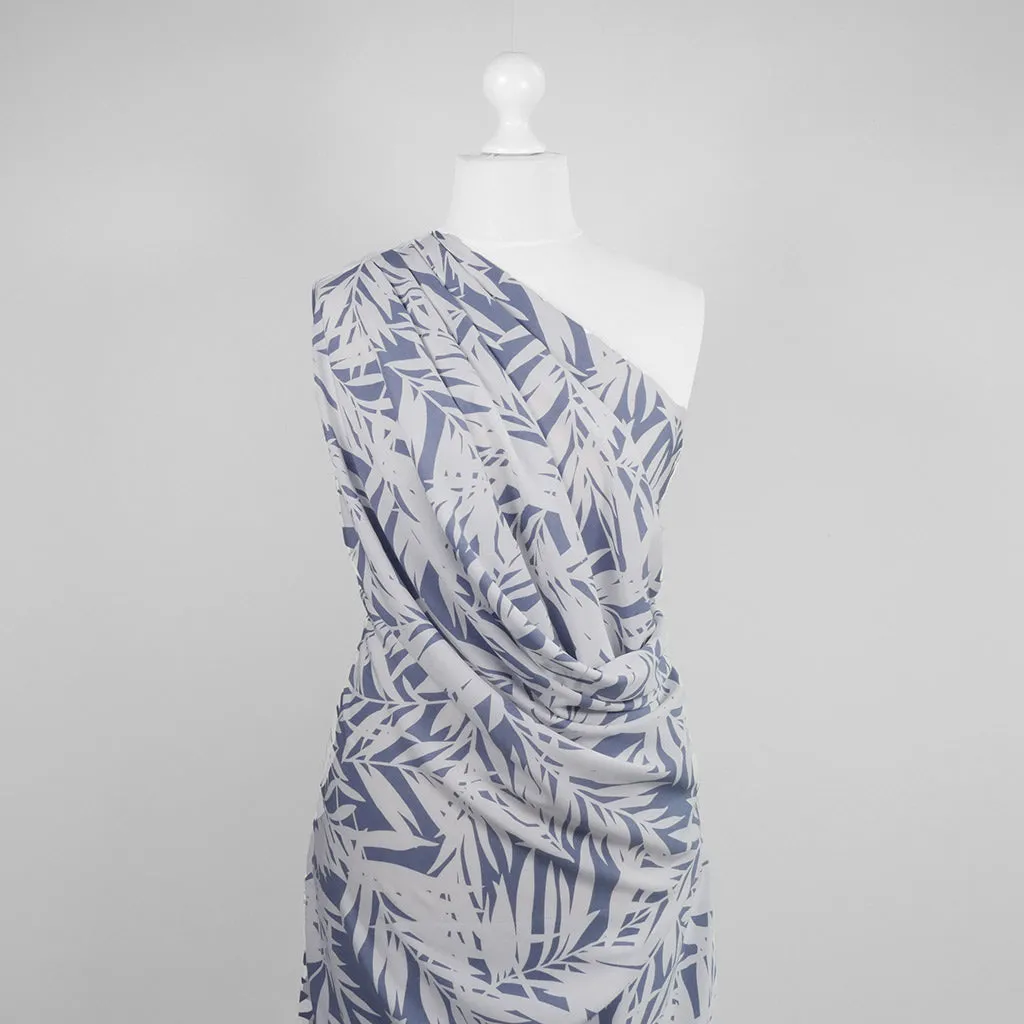 Sierra - Blue Palms Viscose Poplin Woven Fabric