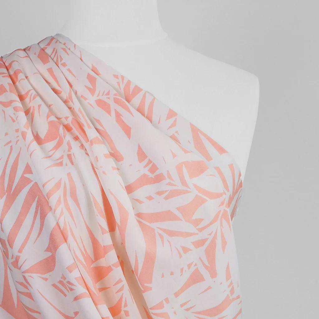 Sierra - Pink Peach Palms Viscose Poplin Woven Fabric Sample