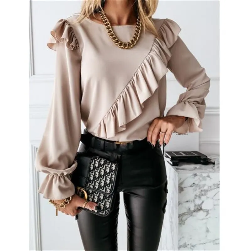 Stylish  Ruffles O-Neck Blouse