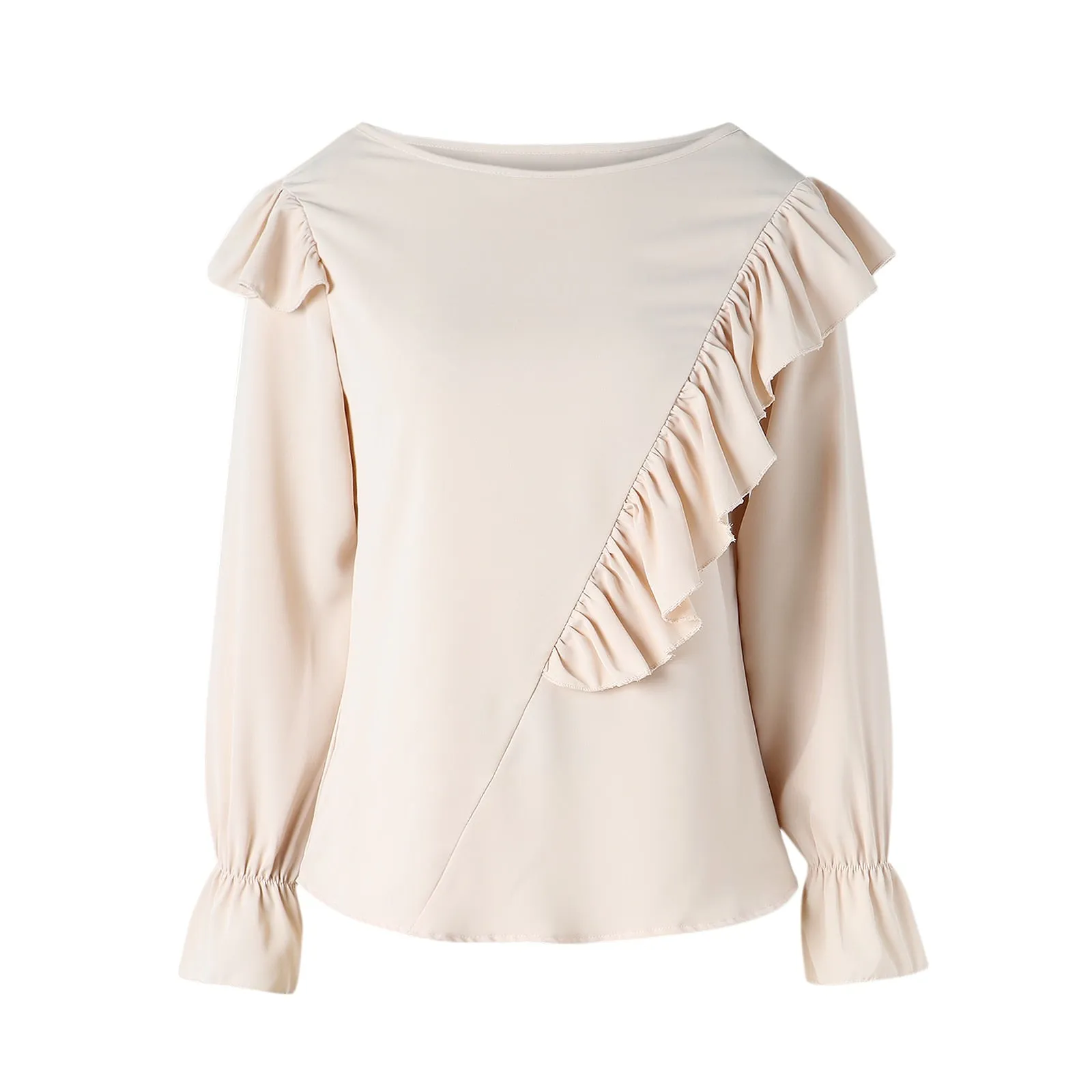 Stylish  Ruffles O-Neck Blouse