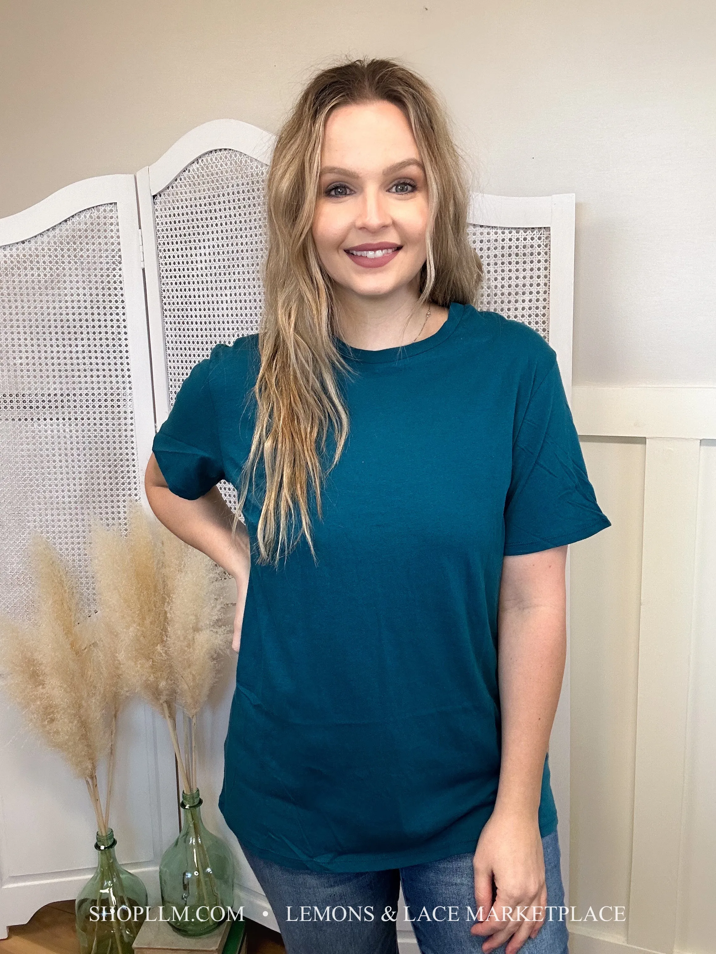 Teal Better Than Basic Boyfriend Tee Round Neck