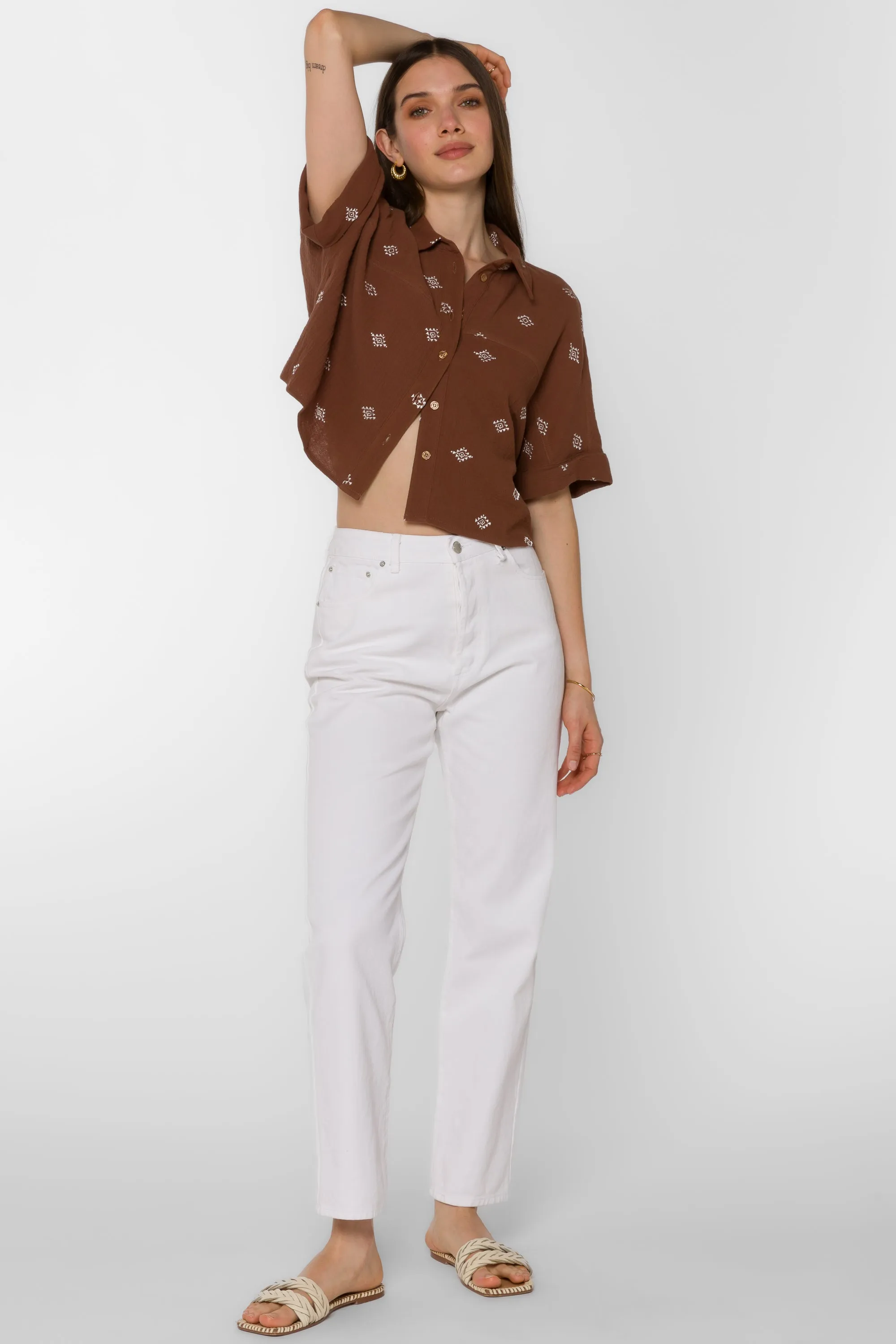 Trista Rustic Brown Embroidery  Shirt