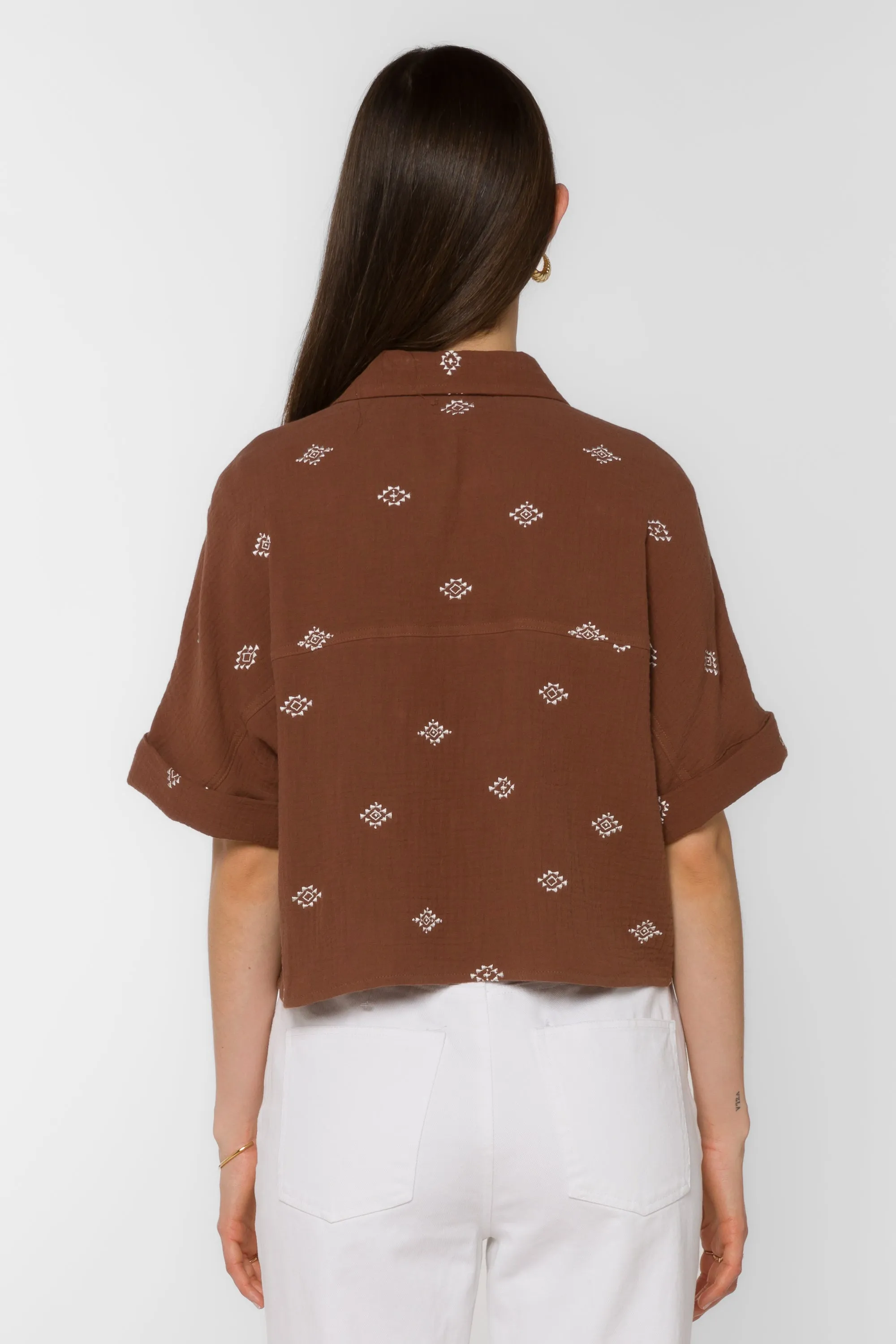 Trista Rustic Brown Embroidery  Shirt